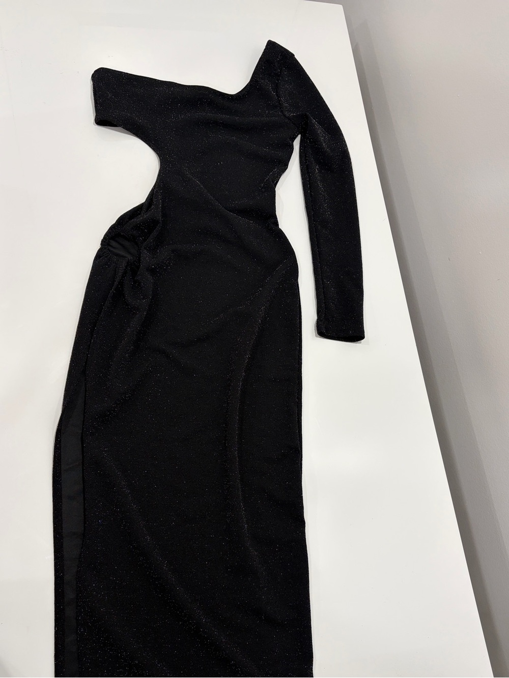 Fashion Nova Black One-Shoulder Long-Sleeve Evening Gown